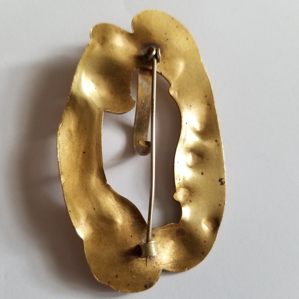 Relisted -Antique Edwardian crane lily pad sash brooch pin nouveau gold tone - Picture 9 of 17